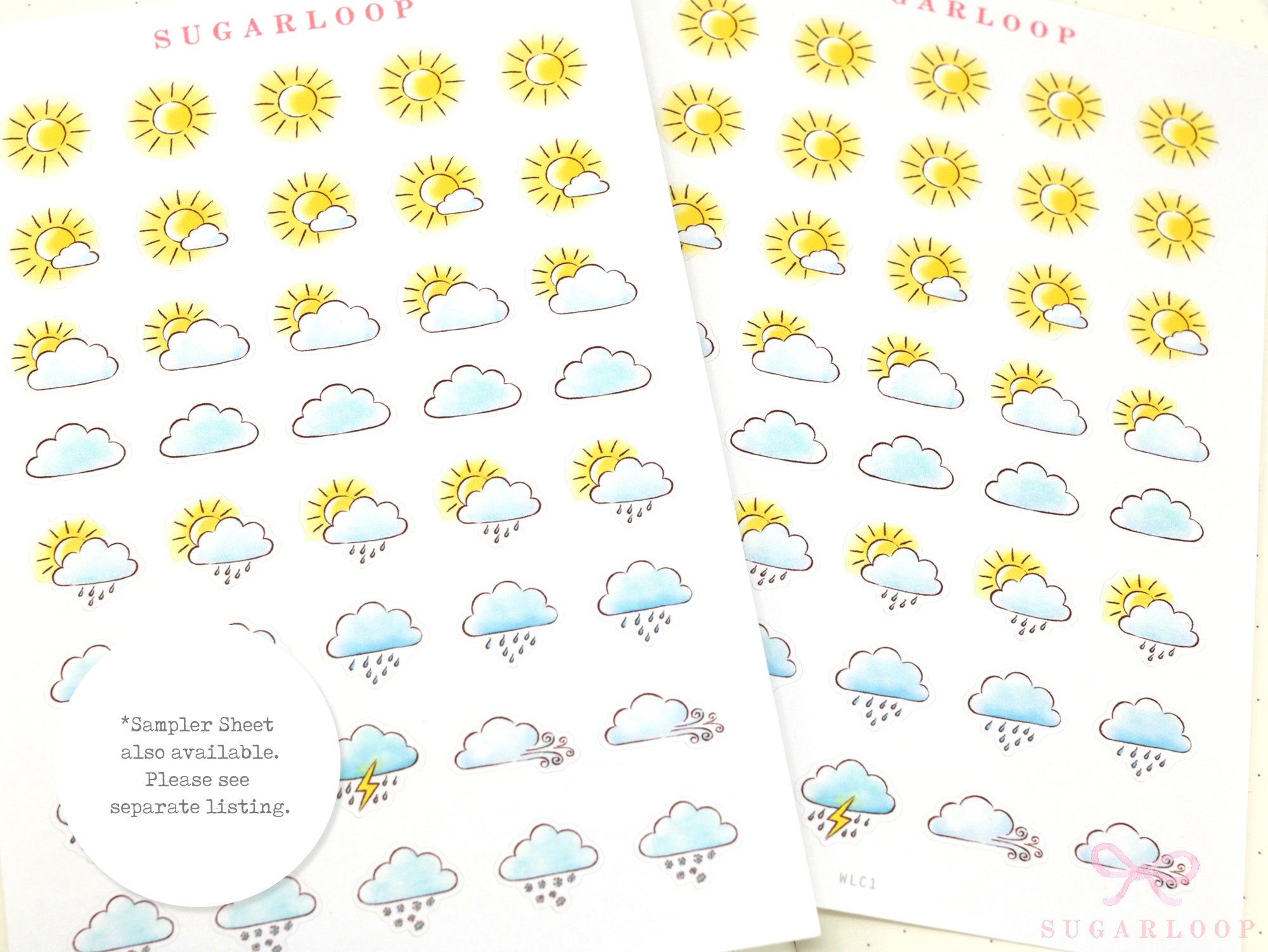 Watercolor Hand Drawn Doodle Weather Planner and Journal Stickers Icons