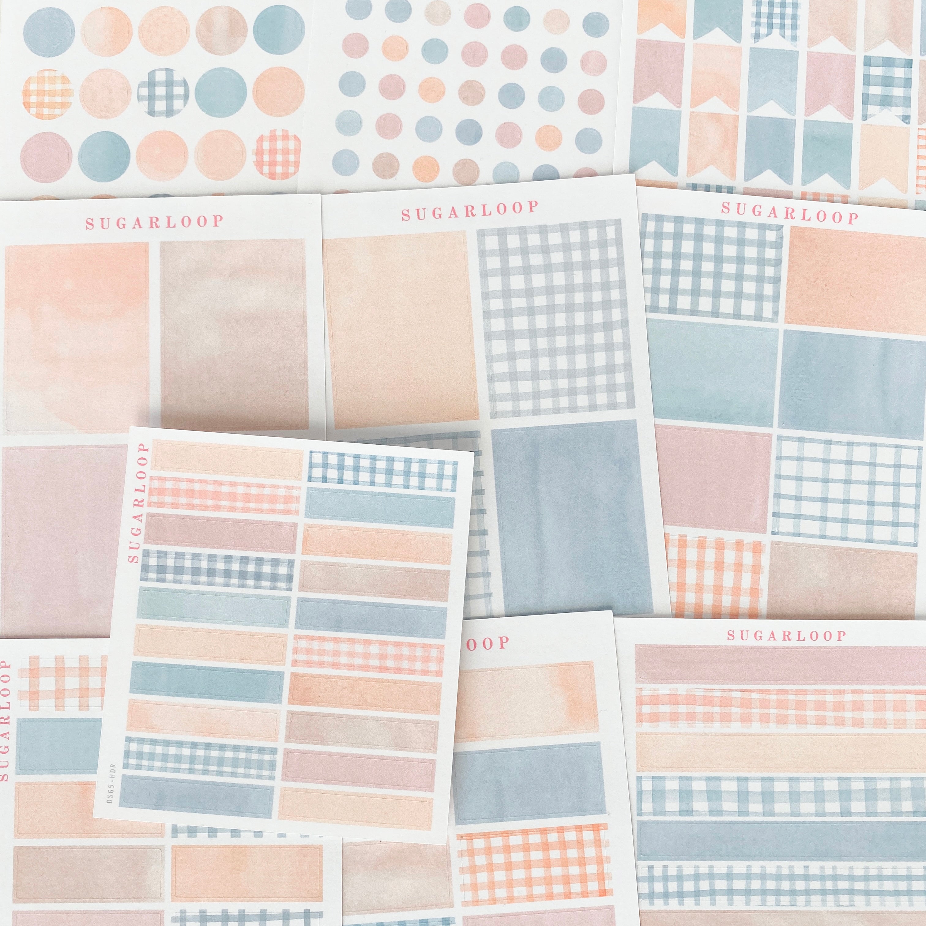 Gingham Planner Stickers – Dots  Headers  Boxes  Strips & Deco for Journals  Diaries and Calendars