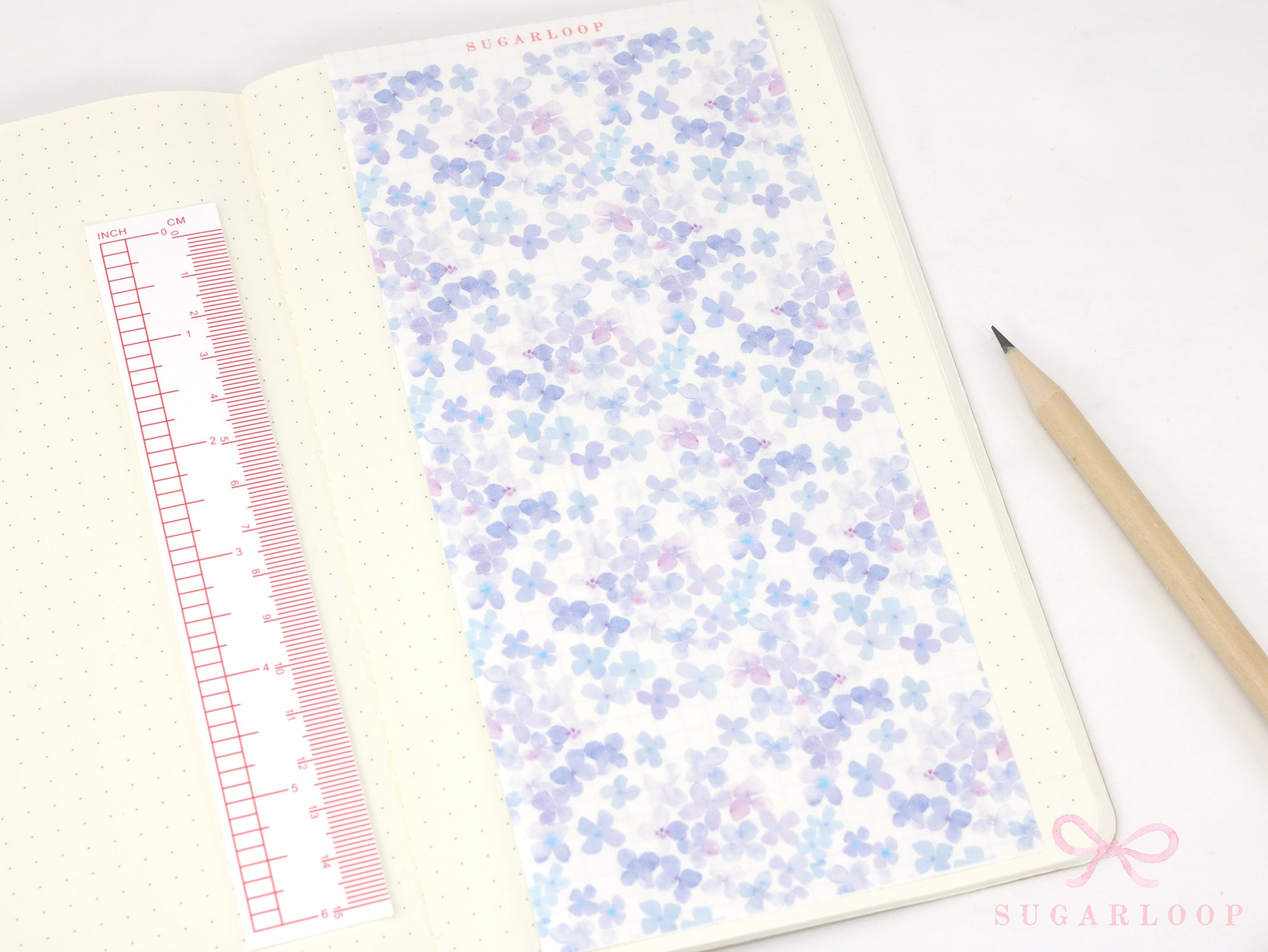 Washi Paper Printed Pattern Sheet for Planners and Journals: Floral  Purple