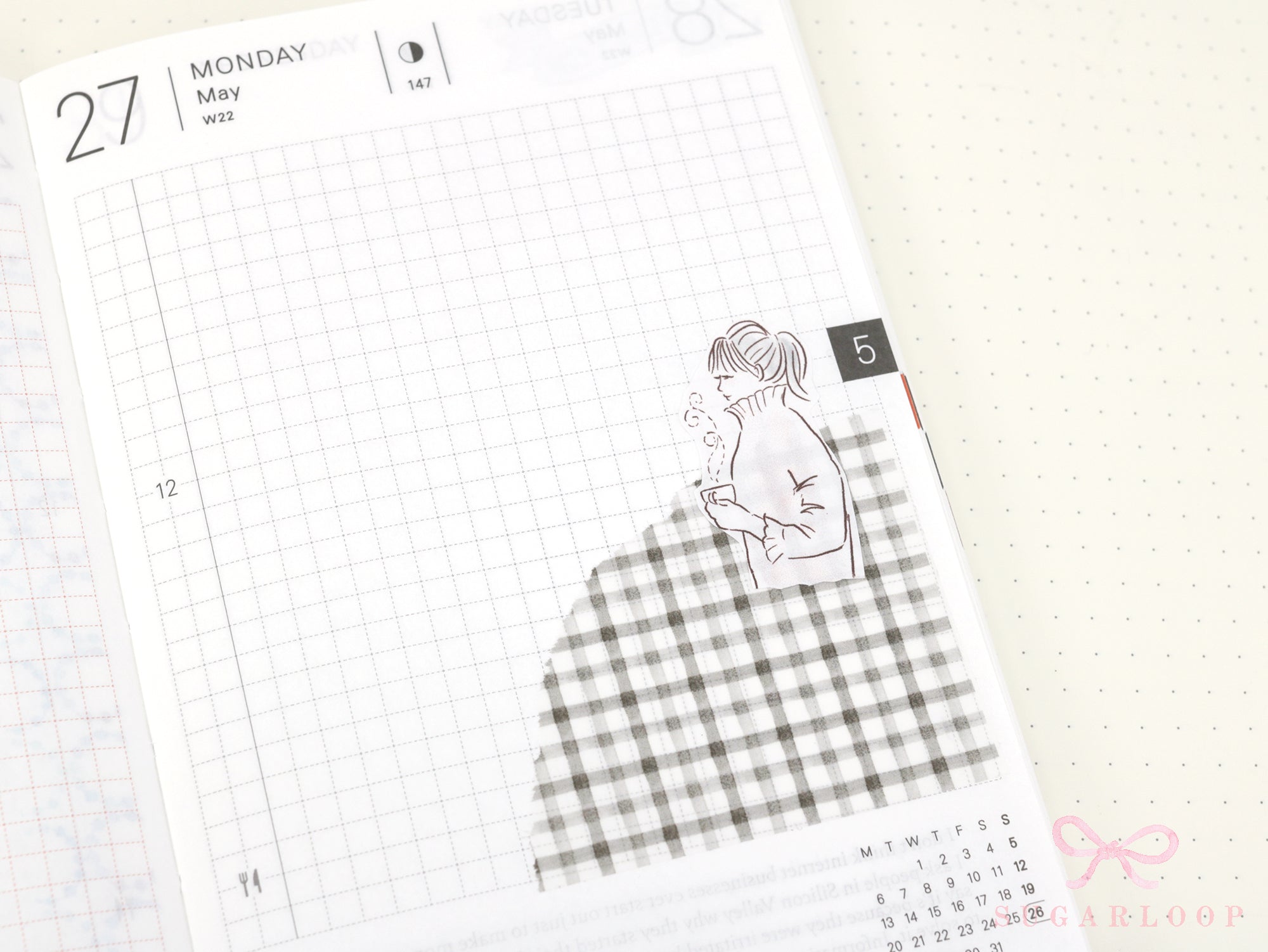 Washi Paper Printed Pattern Sheet for Planners and Journals: Grey Gingham Plaid
