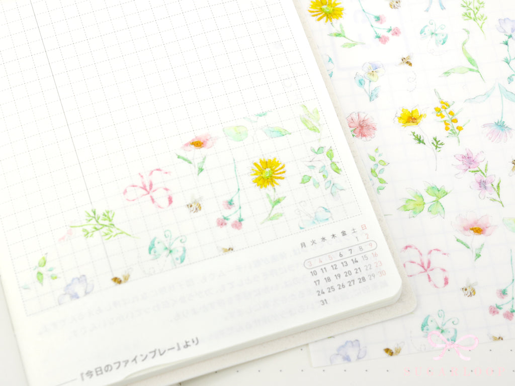 Washi Paper Printed Pattern Sheet for Planners and Journals: Floral  Spring Flowers