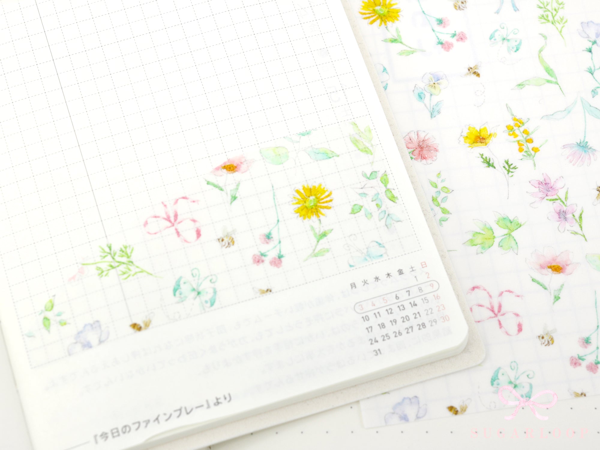 Washi Paper Printed Pattern Sheet for Planners and Journals: Floral  Spring Flowers