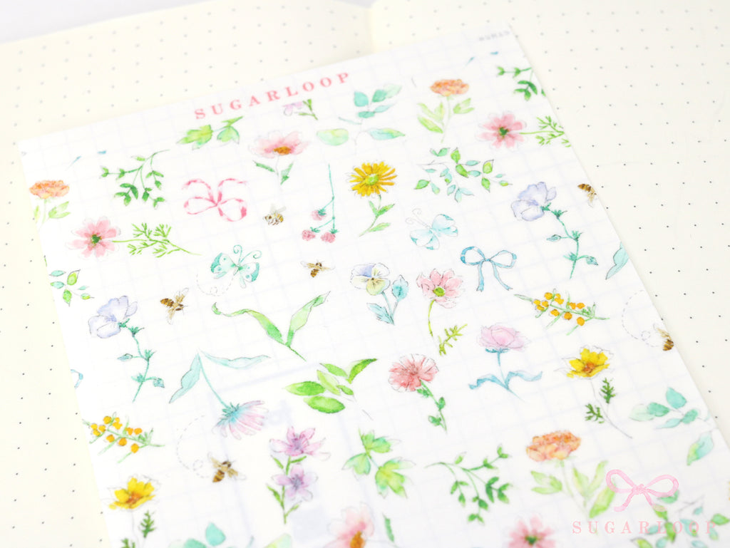 Washi Paper Printed Pattern Sheet for Planners and Journals: Floral  Spring Flowers