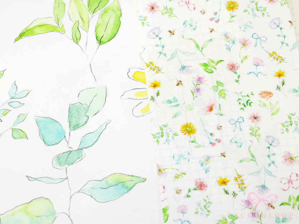 Washi Paper Printed Pattern Sheet for Planners and Journals: Floral  Spring Flowers