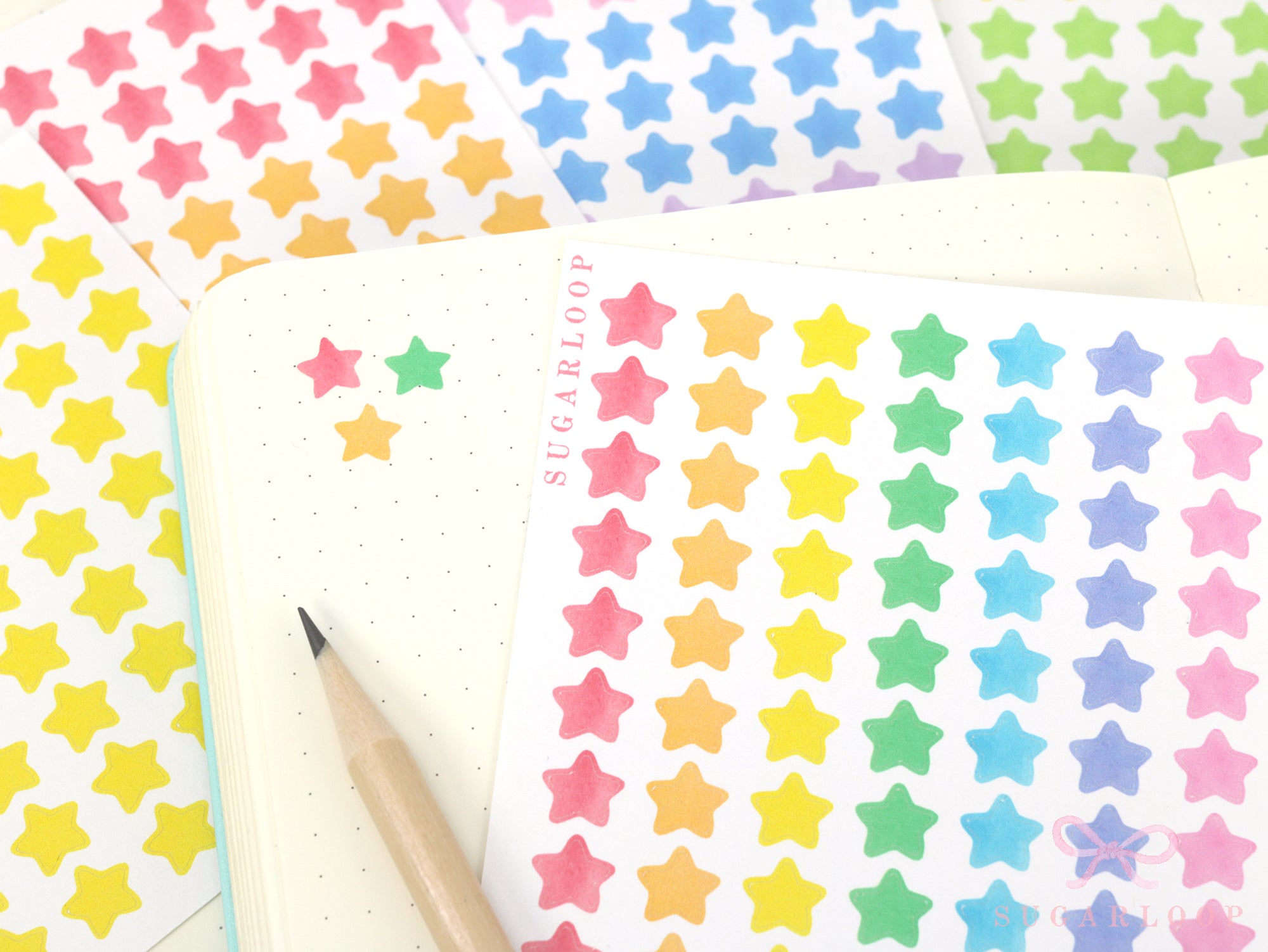 Stars Planner and Journal Stickers: Journaling Checklist Watercolor (8mm)