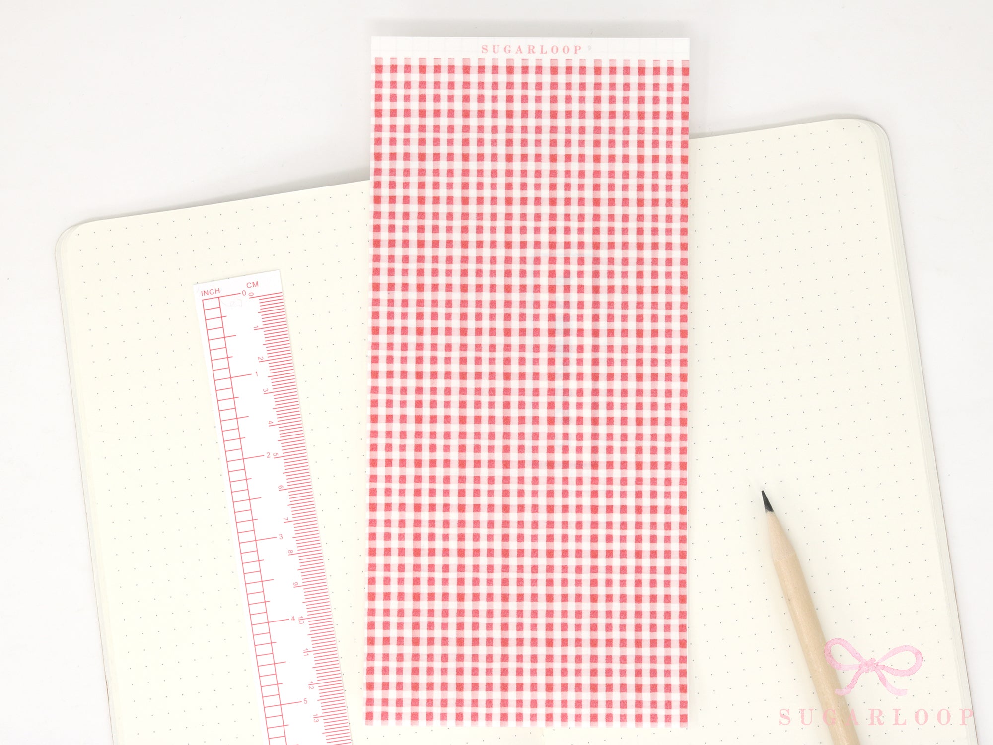 Washi Paper Printed Pattern Sheet for Planners and Journals: Red Gingham Plaid