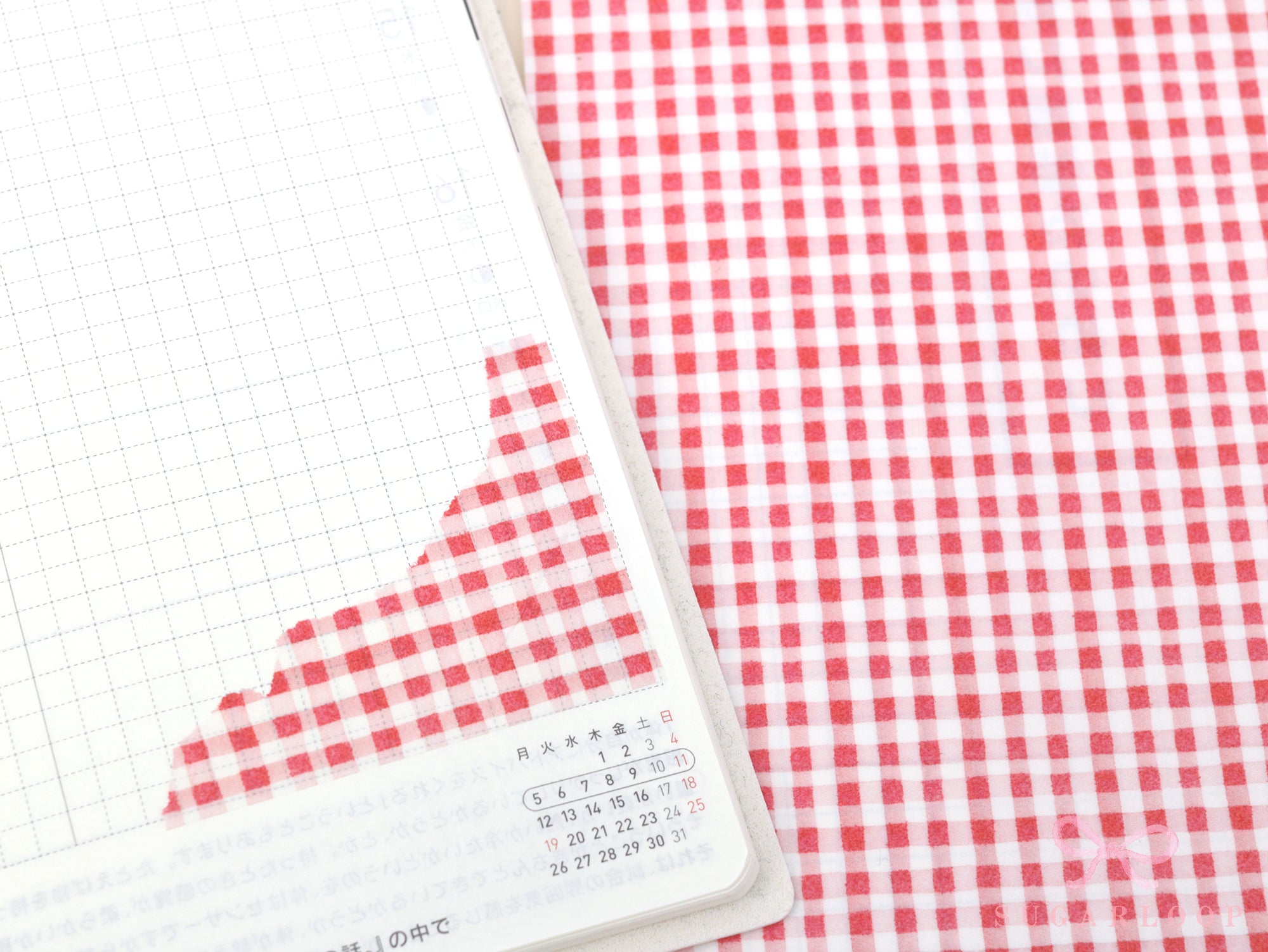 Washi Paper Printed Pattern Sheet for Planners and Journals: Red Gingham Plaid