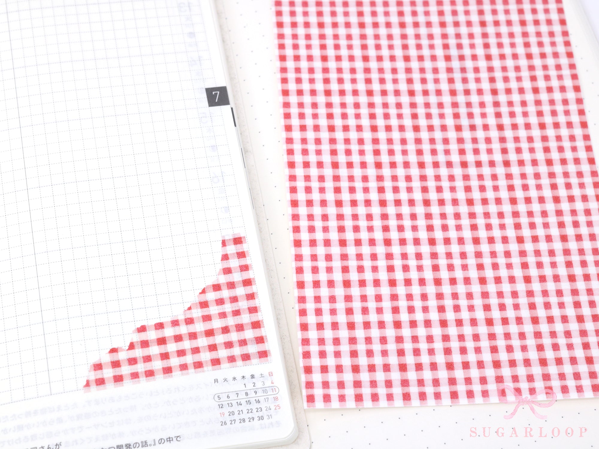 Washi Paper Printed Pattern Sheet for Planners and Journals: Red Gingham Plaid