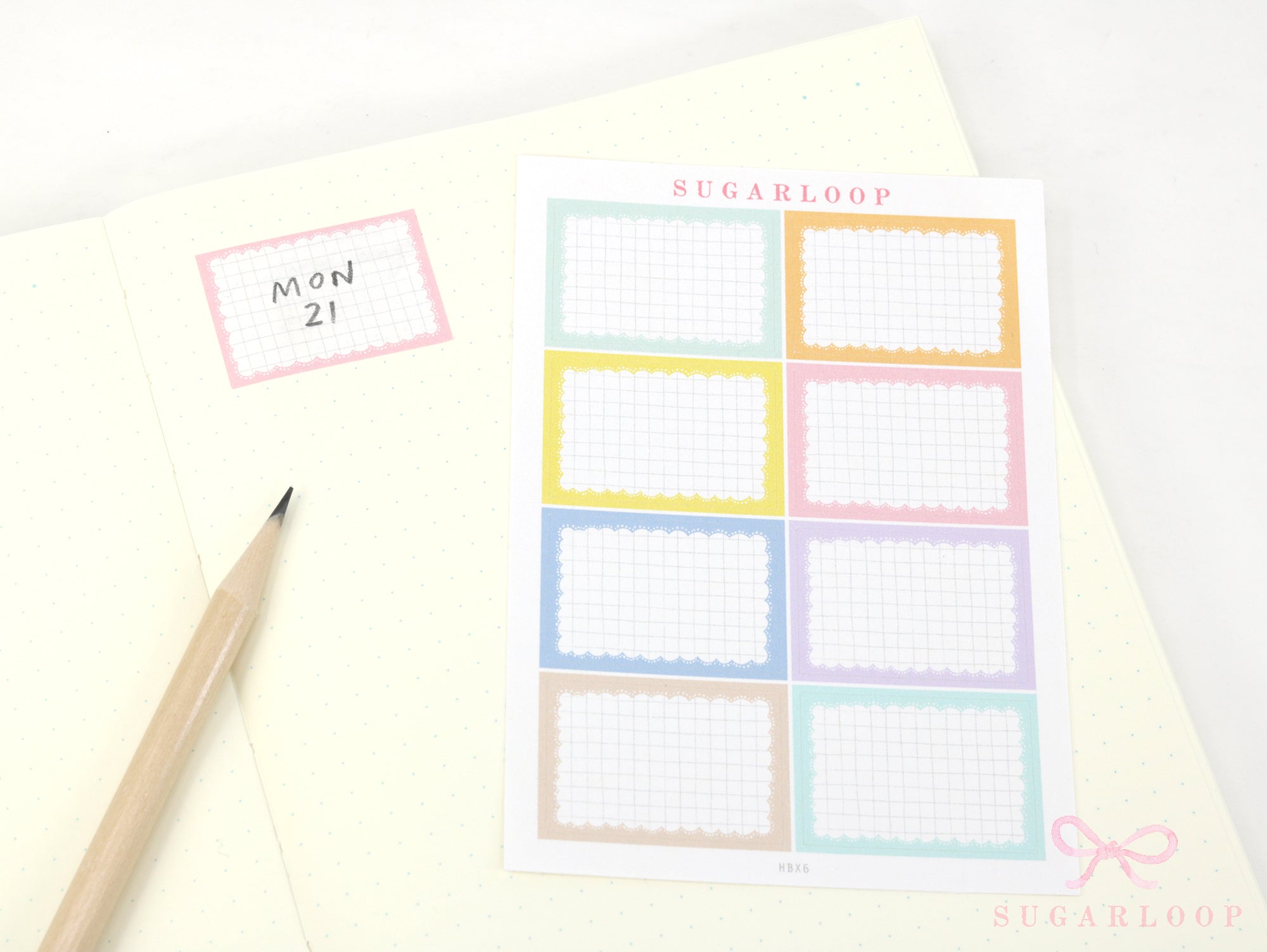 Whimsical Grid Scalloped Half Box Frame Planner and Journal Stickers