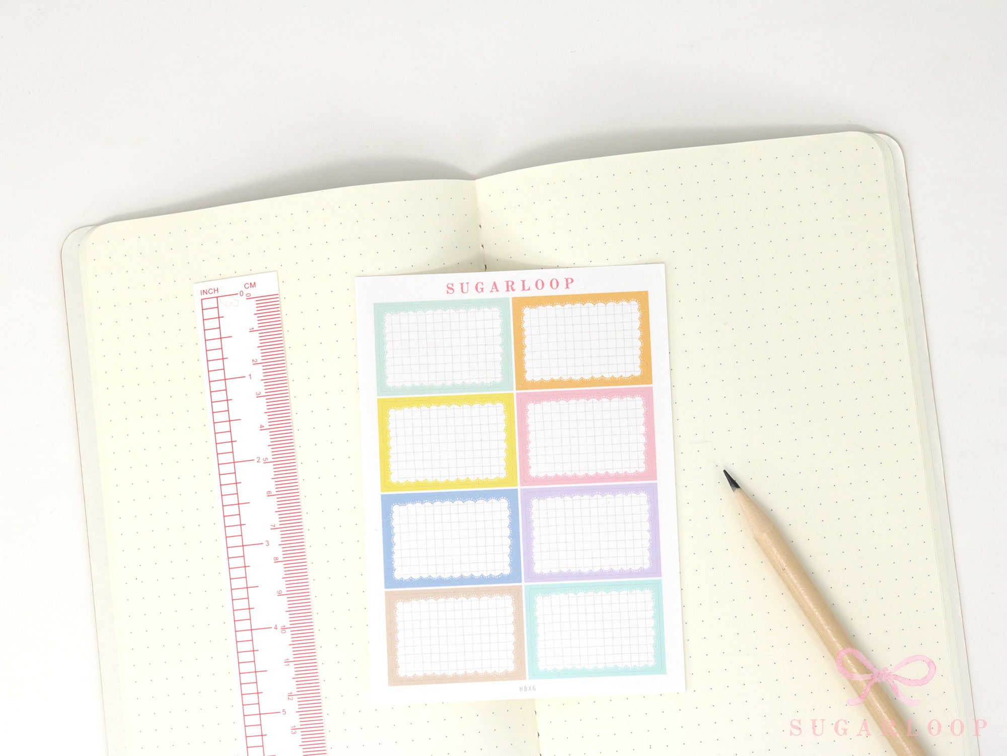 Whimsical Grid Scalloped Half Box Frame Planner and Journal Stickers