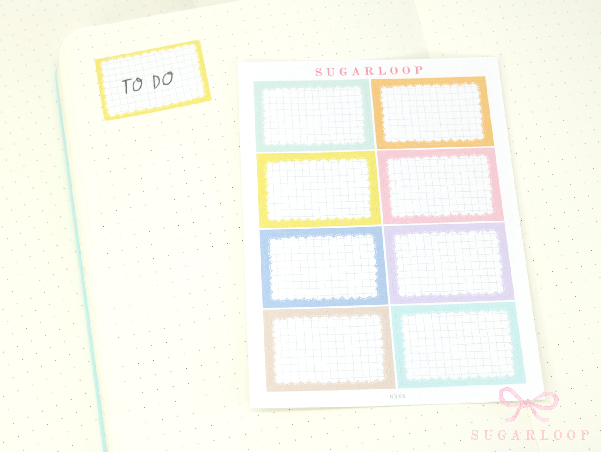 Whimsical Grid Scalloped Half Box Frame Planner and Journal Stickers