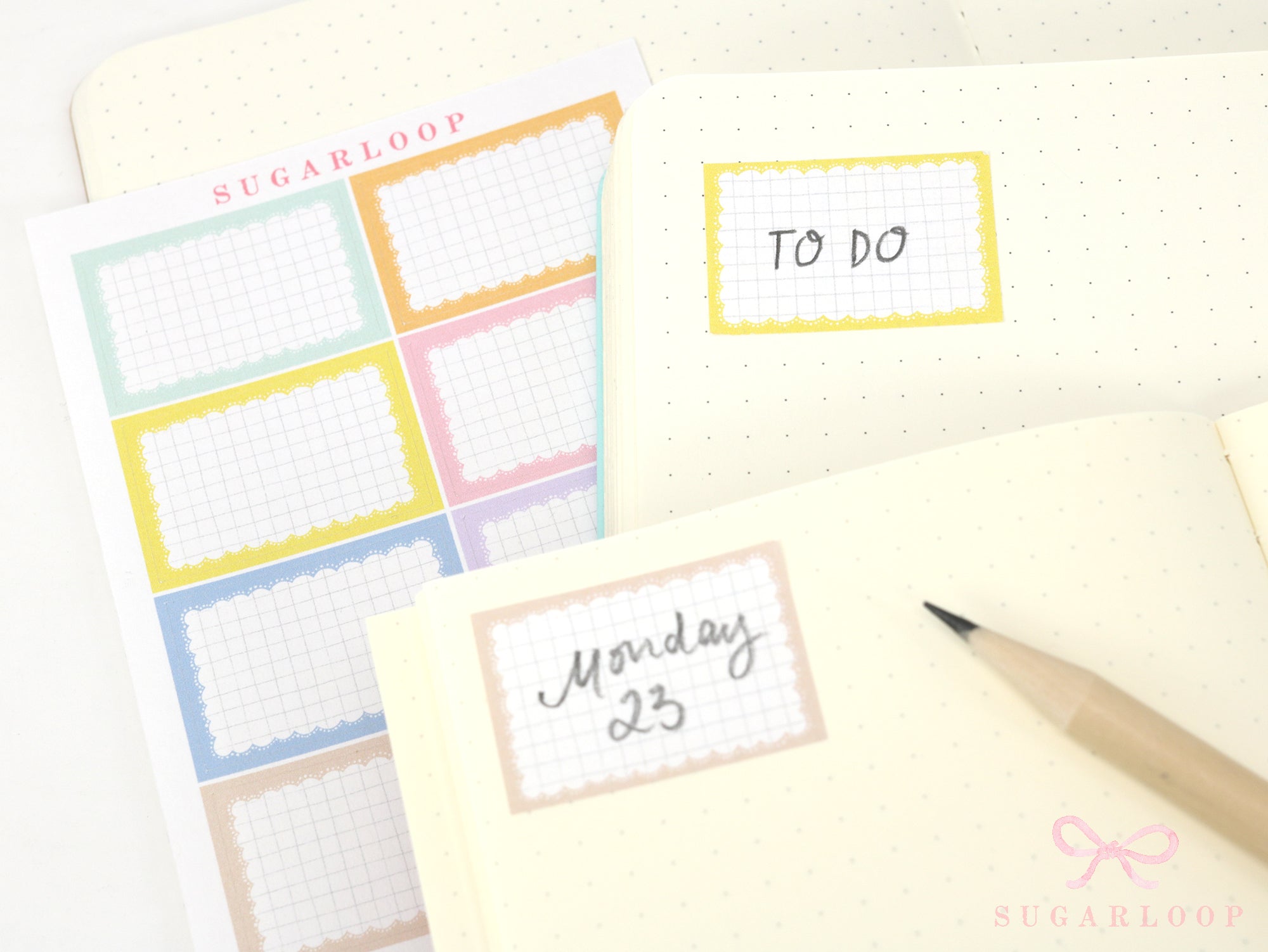 Whimsical Grid Scalloped Half Box Frame Planner and Journal Stickers