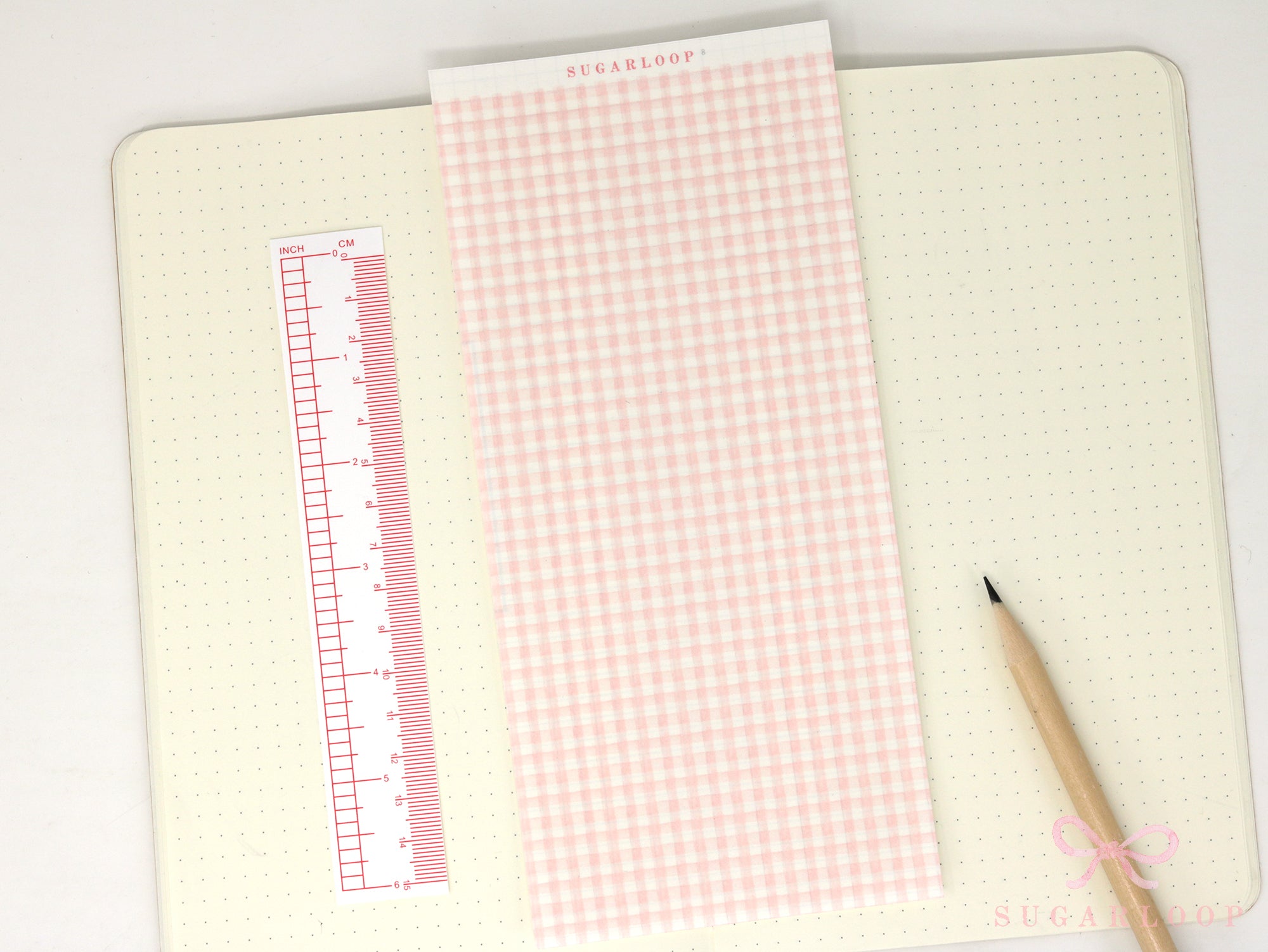 Washi Paper Printed Pattern Sheet for Planners and Journals: Shell Pink Gingham