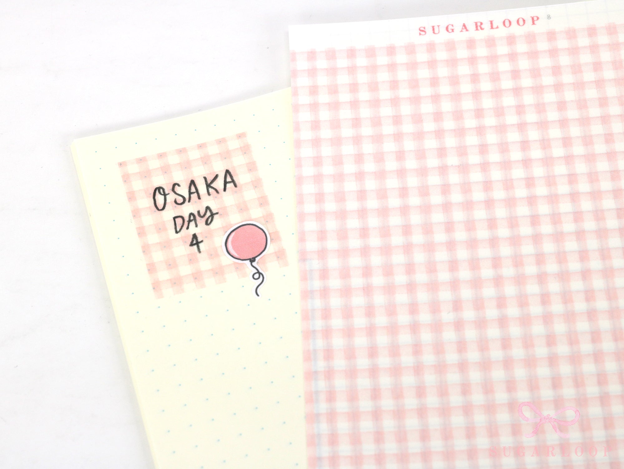 Washi Paper Printed Pattern Sheet for Planners and Journals: Shell Pink Gingham