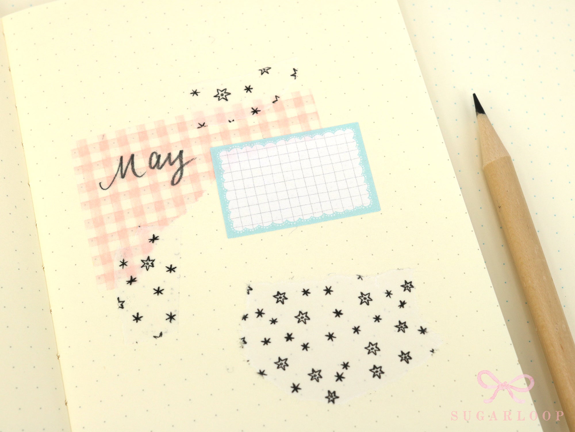 Washi Paper Printed Pattern Sheet for Planners and Journals: Shell Pink Gingham