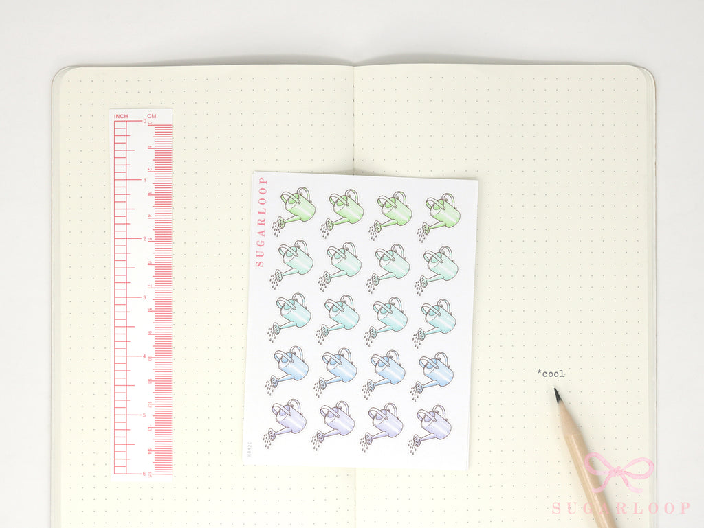 Watering Can Planner and Journal Stickers: Gardening, Pot Plant, Chore Icons
