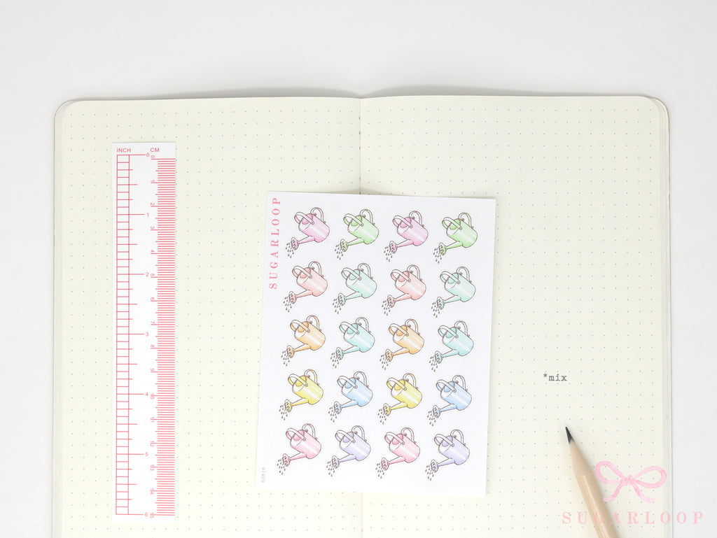 Watering Can Planner and Journal Stickers: Gardening, Pot Plant, Chore Icons