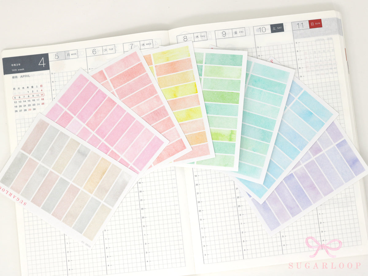 Hobonichi Cousin One Hour Hourly Time Block Stickers: Weekly  Writable  Watercolor