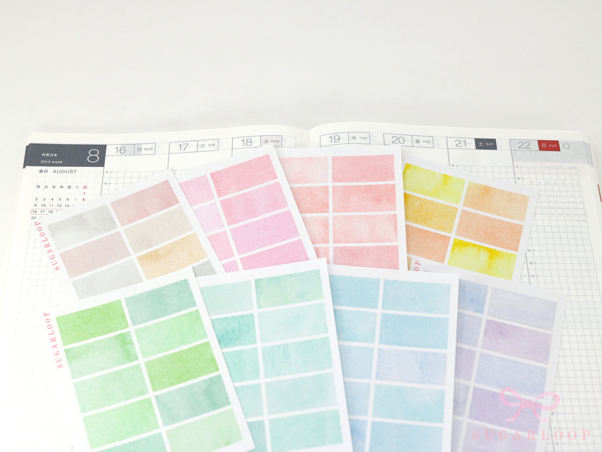 Hobonichi Cousin Two Hour Hourly Time Block Stickers: Weekly  Writable  Watercolor
