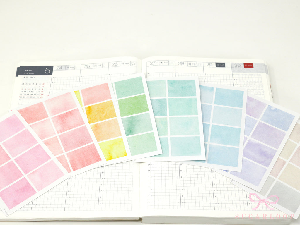 Hobonichi Cousin Three Hour Hourly Time Block Stickers: Weekly  Writable  Watercolor