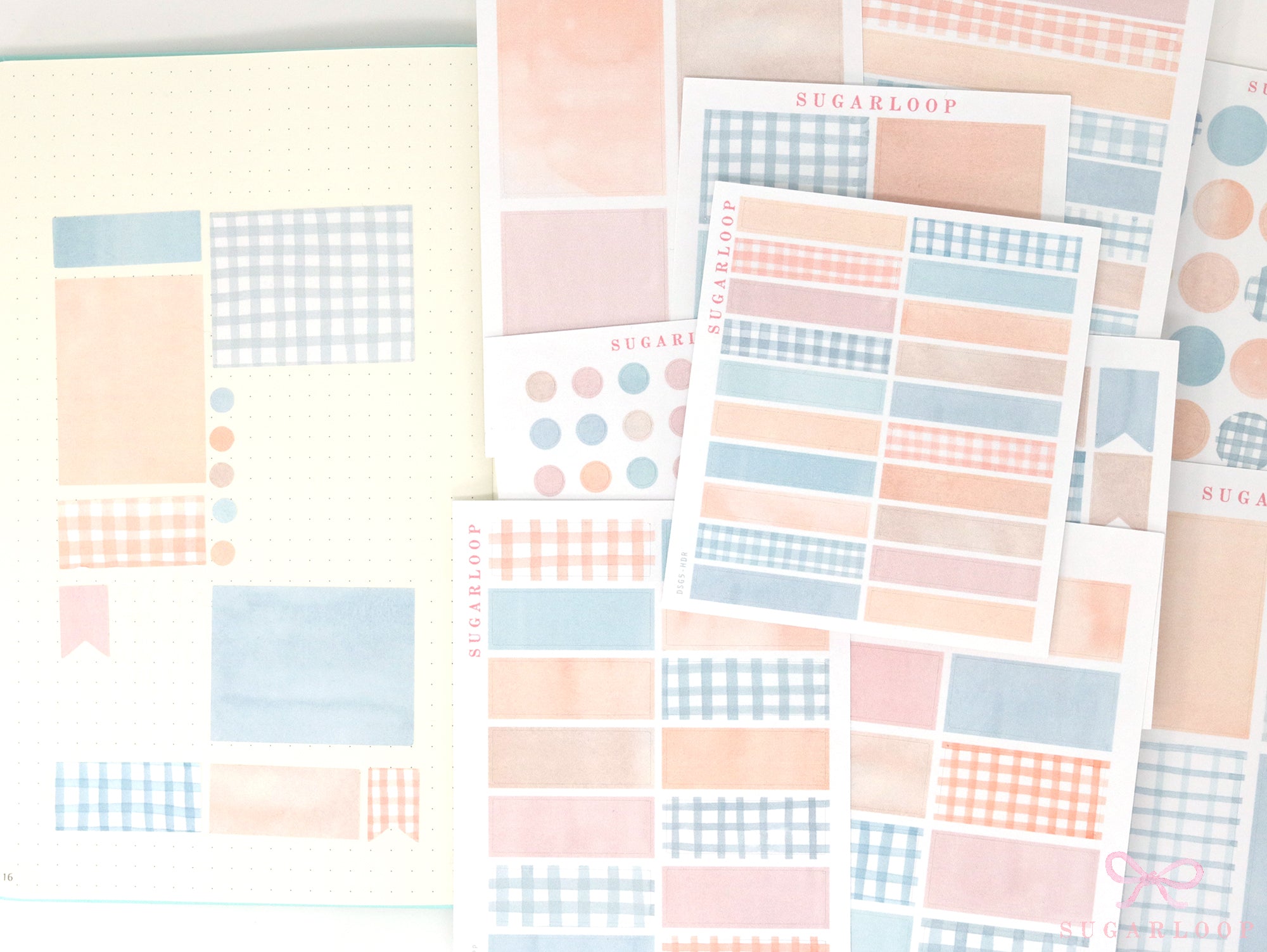 Gingham Planner Stickers – Dots  Headers  Boxes  Strips & Deco for Journals  Diaries and Calendars