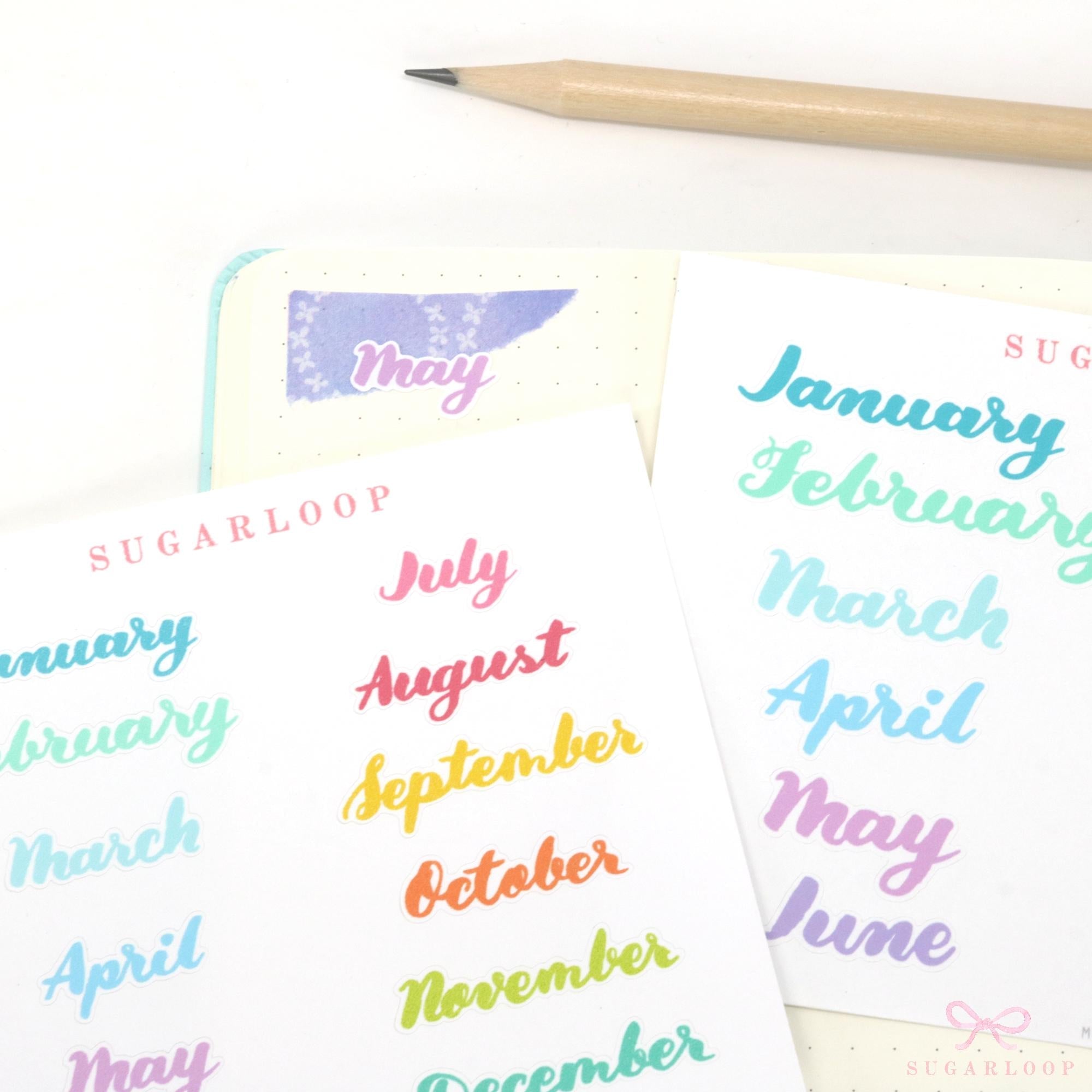 Months of The Year Planner Bujo Planner Stickers: 1.5in (38mm) 2in (50 mm)