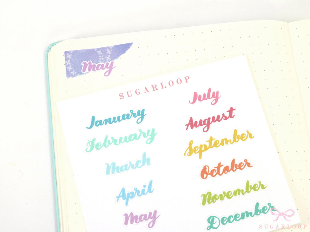 Months of The Year Planner Bujo Planner Stickers: 1.5in (38mm) 2in (50 mm)