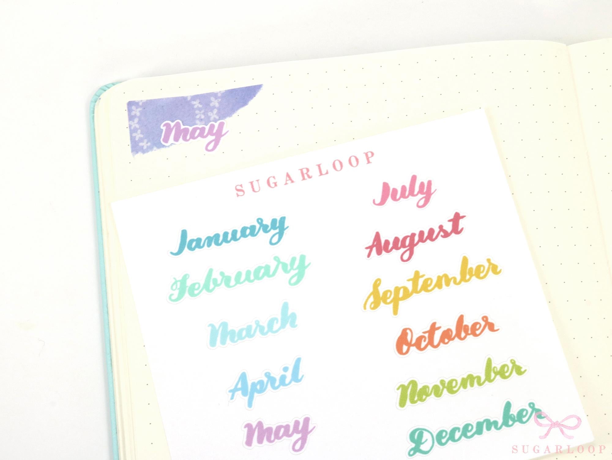 Months of The Year Planner Bujo Planner Stickers: 1.5in (38mm) 2in (50 mm)