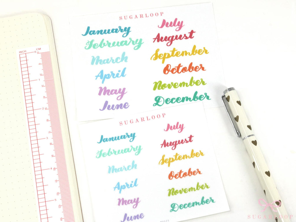 Months of The Year Planner Bujo Planner Stickers: 1.5in (38mm) 2in (50 mm)
