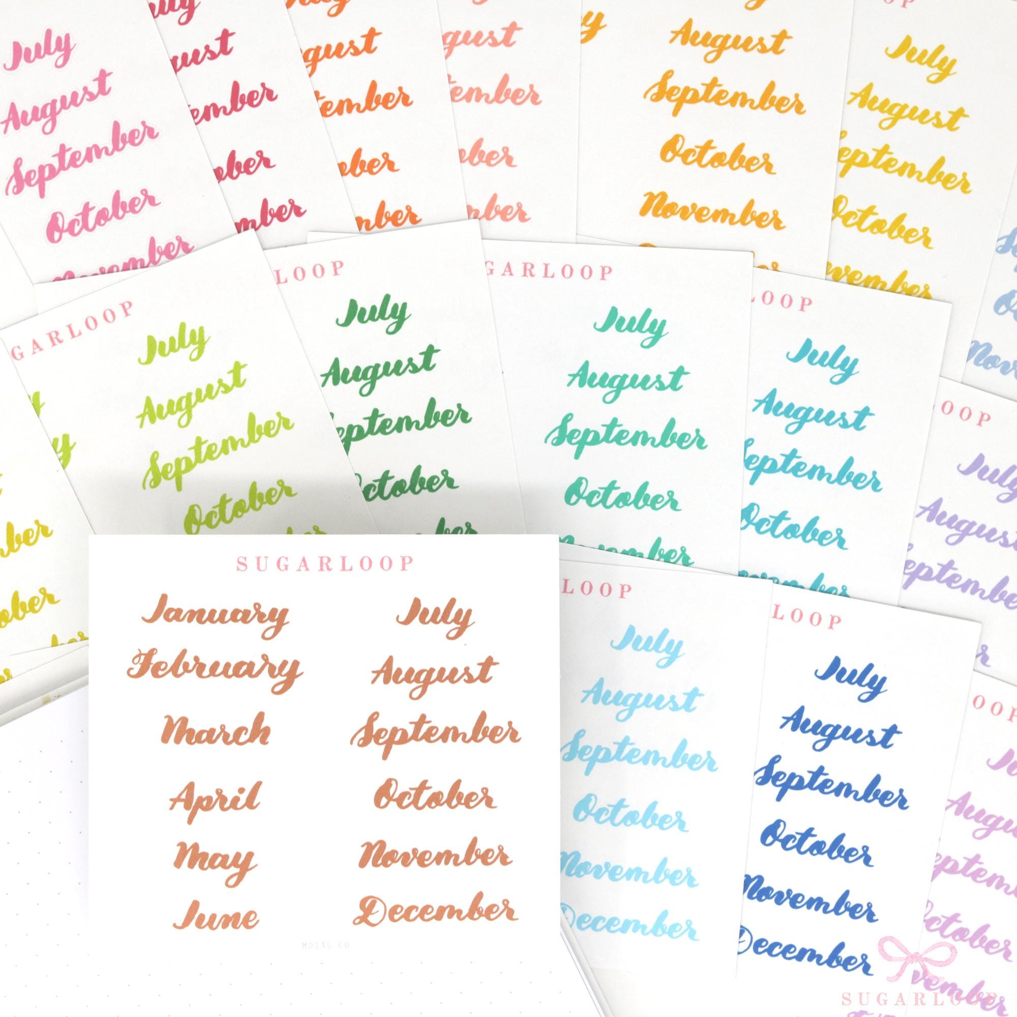 Months of The Year Planner Bujo Planner Stickers: 1.5in (38mm) 2in (50 mm) 24 Colors