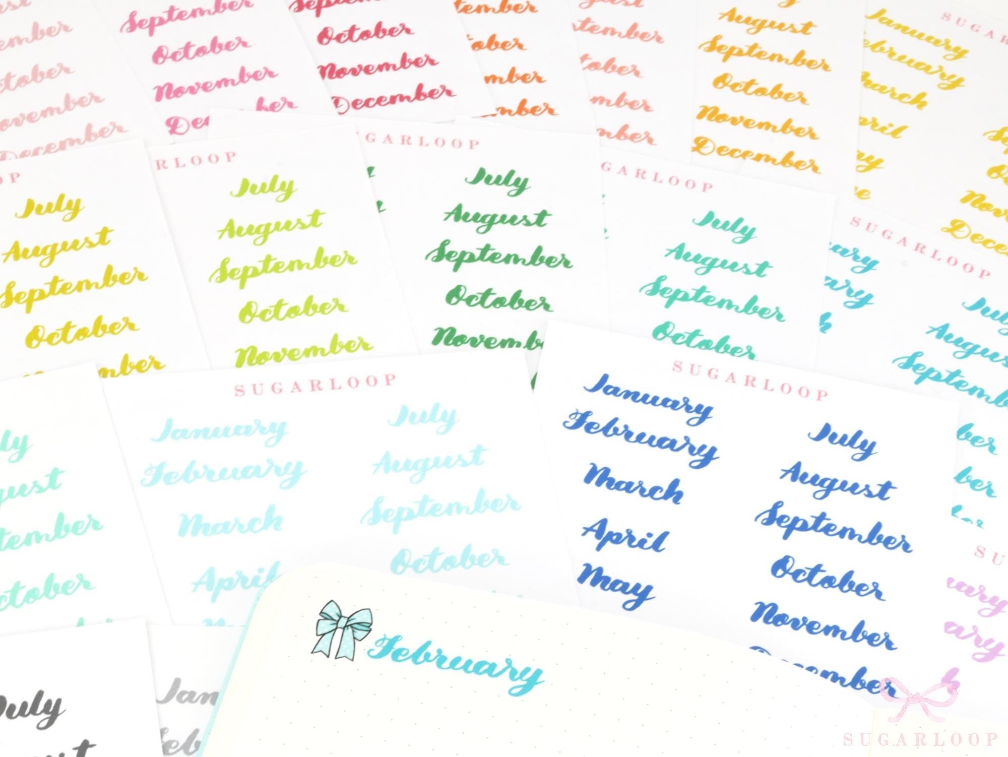 Months of The Year Planner Bujo Planner Stickers: 1.5in (38mm) 2in (50 mm) 24 Colors