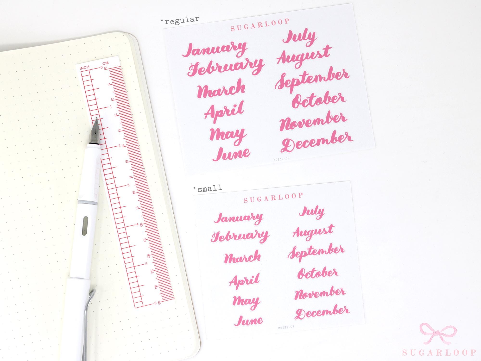 Months of The Year Planner Bujo Planner Stickers: 1.5in (38mm) 2in (50 mm) 24 Colors
