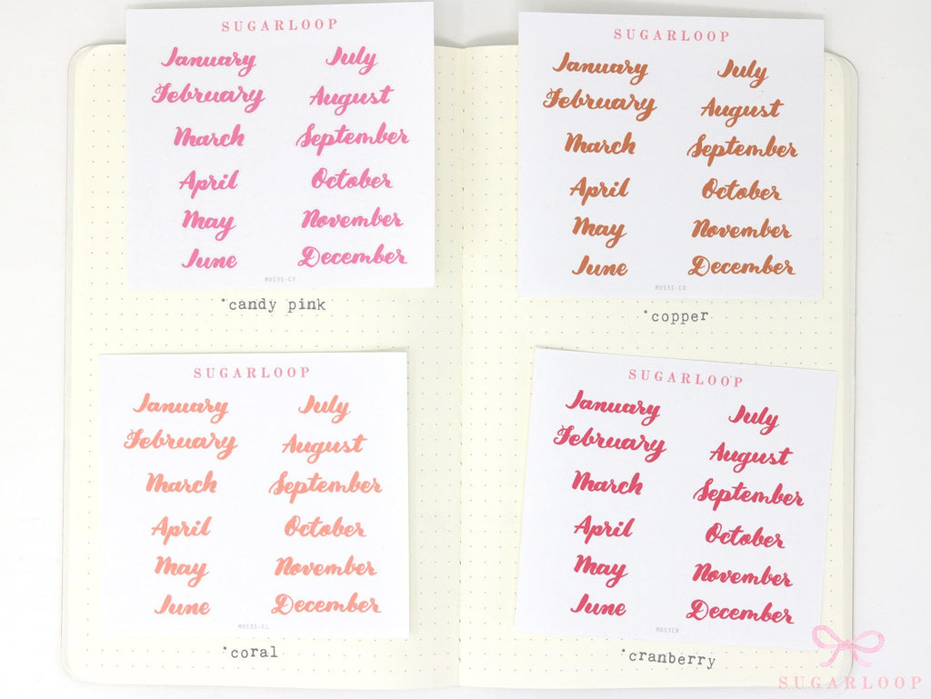 Months of The Year Planner Bujo Planner Stickers: 1.5in (38mm) 2in (50 mm) 24 Colors