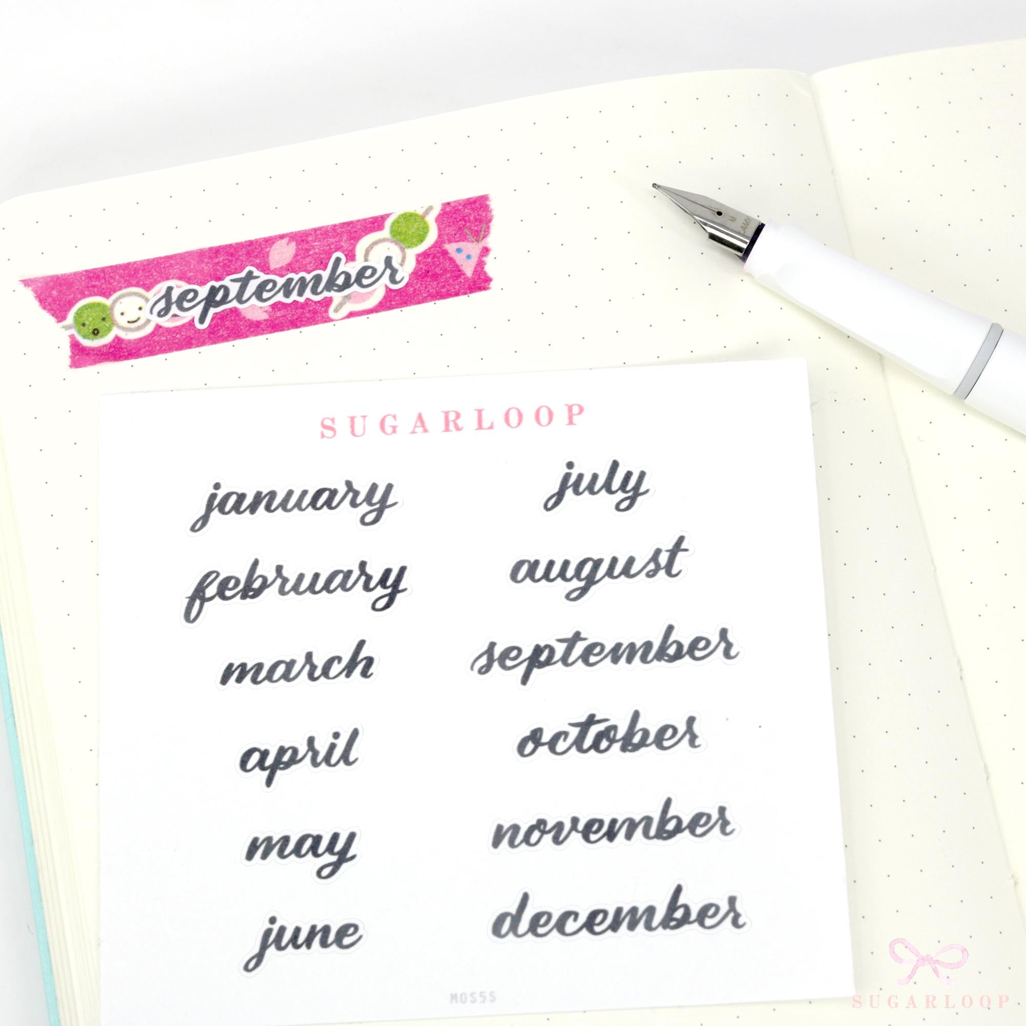 Months of The Year Planner & Journal Stickers: 1.5in (38mm) 2in (50 mm)