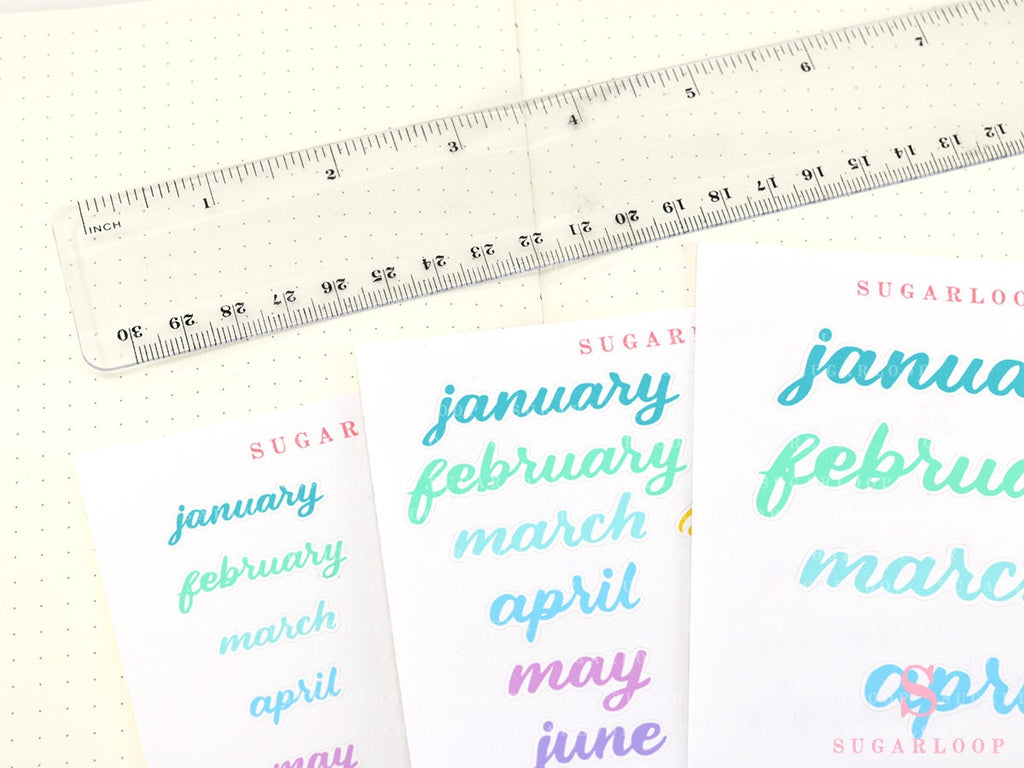 Months of The Year Planners & Bullet Journals: 1.5in (38mm) 2.5in (65 mm) 3.5in (90 mm)