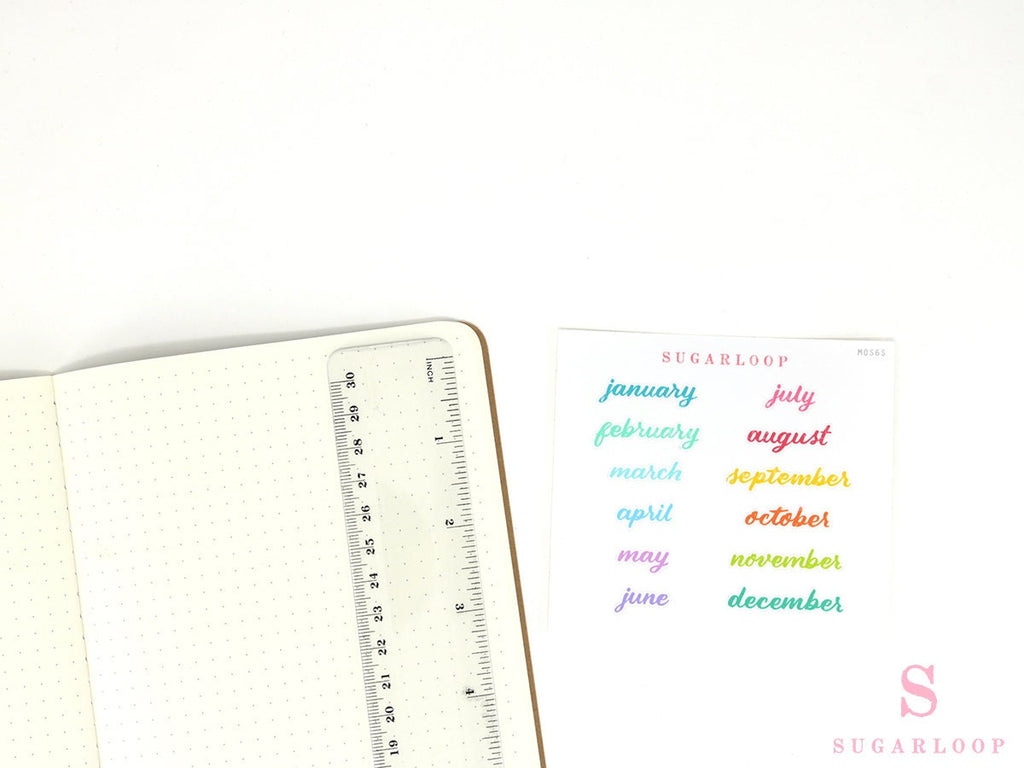 Months of The Year Planners & Bullet Journals: 1.5in (38mm) 2.5in (65 mm) 3.5in (90 mm)