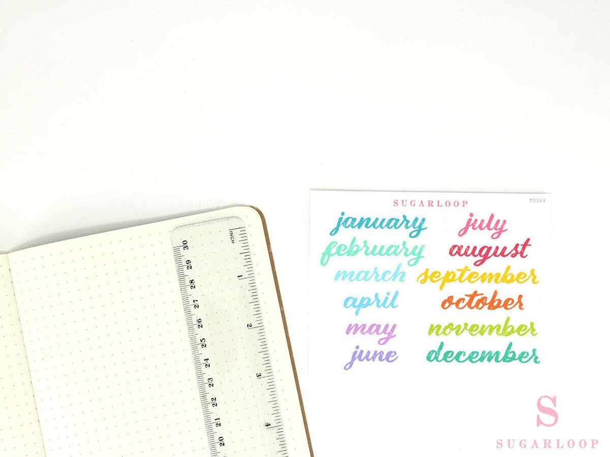 Months of The Year Planners & Bullet Journals: 1.5in (38mm) 2.5in (65 mm) 3.5in (90 mm)