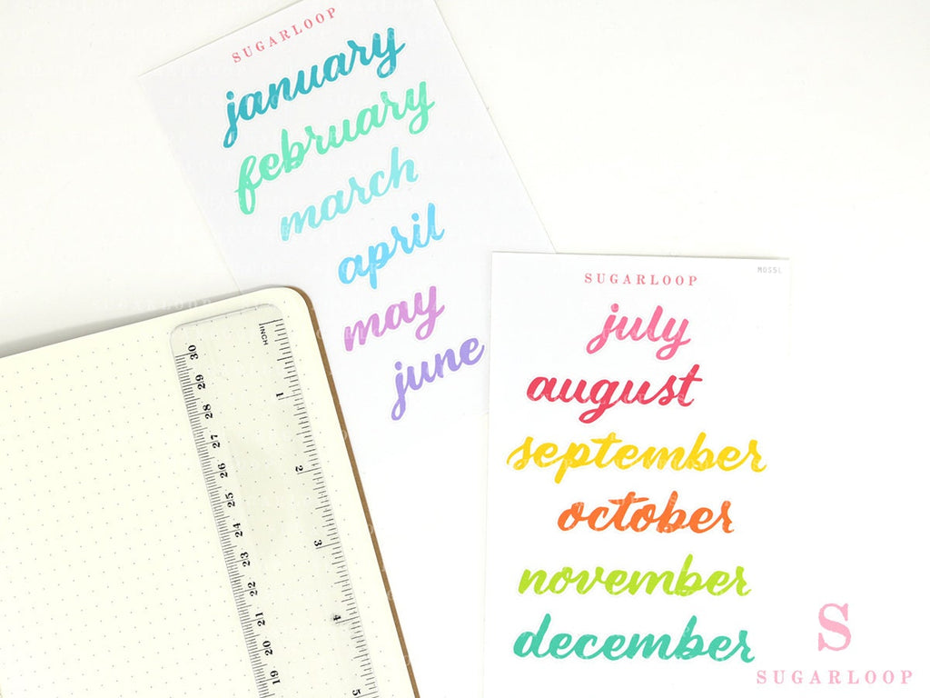 Months of The Year Planners & Bullet Journals: 1.5in (38mm) 2.5in (65 mm) 3.5in (90 mm)