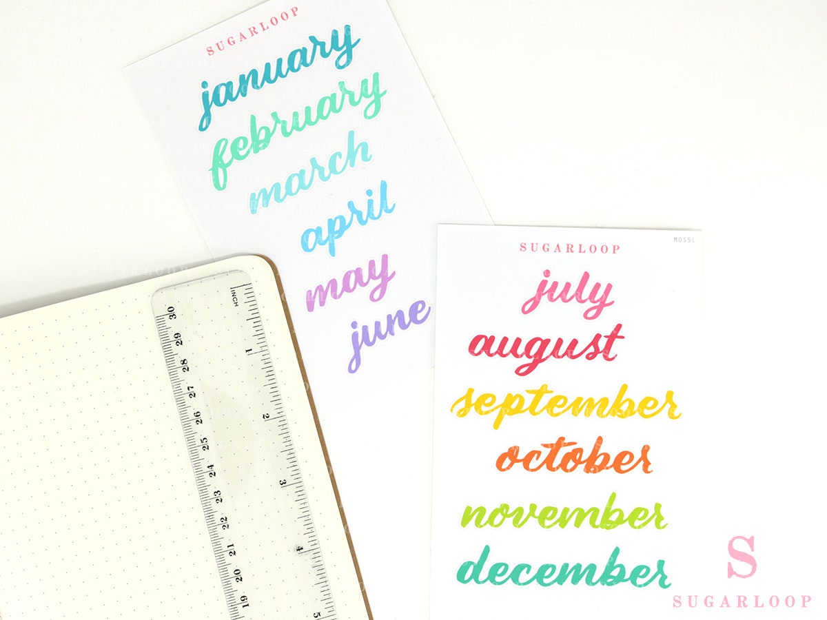 Months of The Year Planners & Bullet Journals: 1.5in (38mm) 2.5in (65 mm) 3.5in (90 mm)