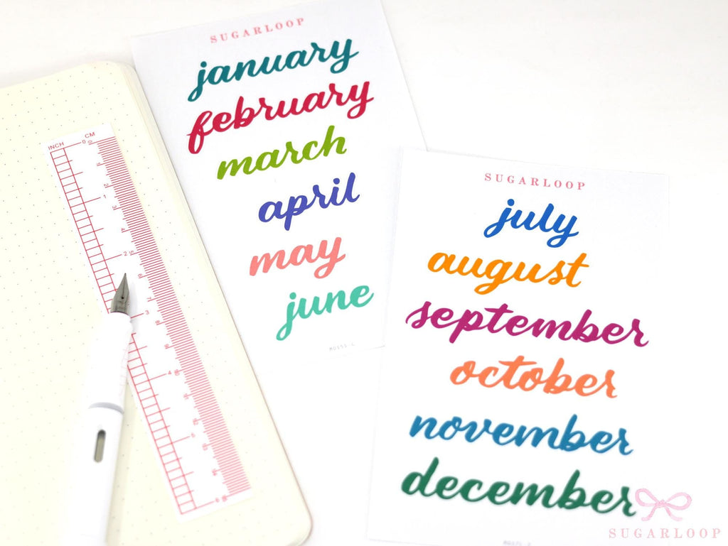 Months of The Year Bujo Planner Stickers: 1.5in (38mm) 2.5in (65 mm) 3.5in (90 mm)