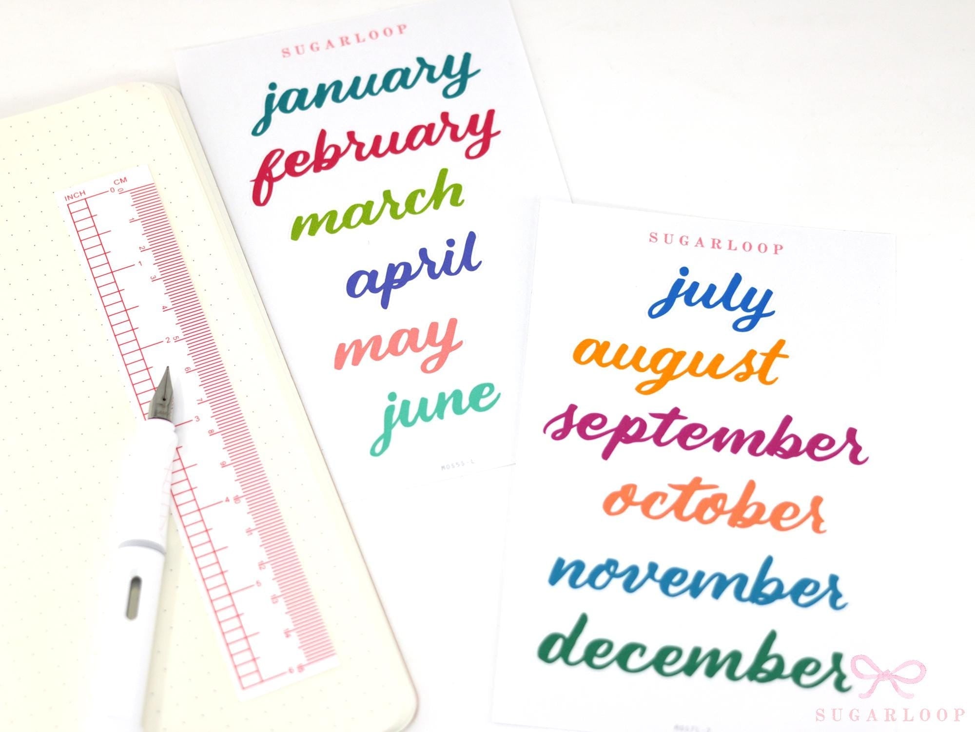 Months of The Year Bujo Planner Stickers: 1.5in (38mm) 2.5in (65 mm) 3.5in (90 mm)