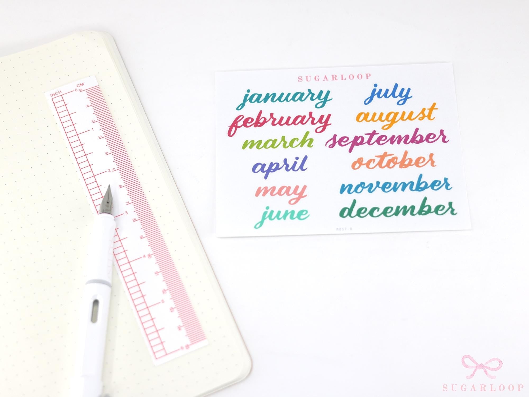 Months of The Year Bujo Planner Stickers: 1.5in (38mm) 2.5in (65 mm) 3.5in (90 mm)