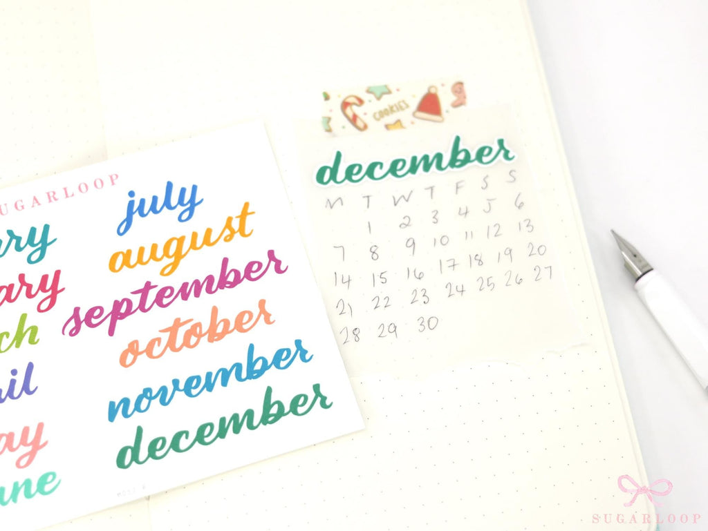 Months of The Year Bujo Planner Stickers: 1.5in (38mm) 2.5in (65 mm) 3.5in (90 mm)