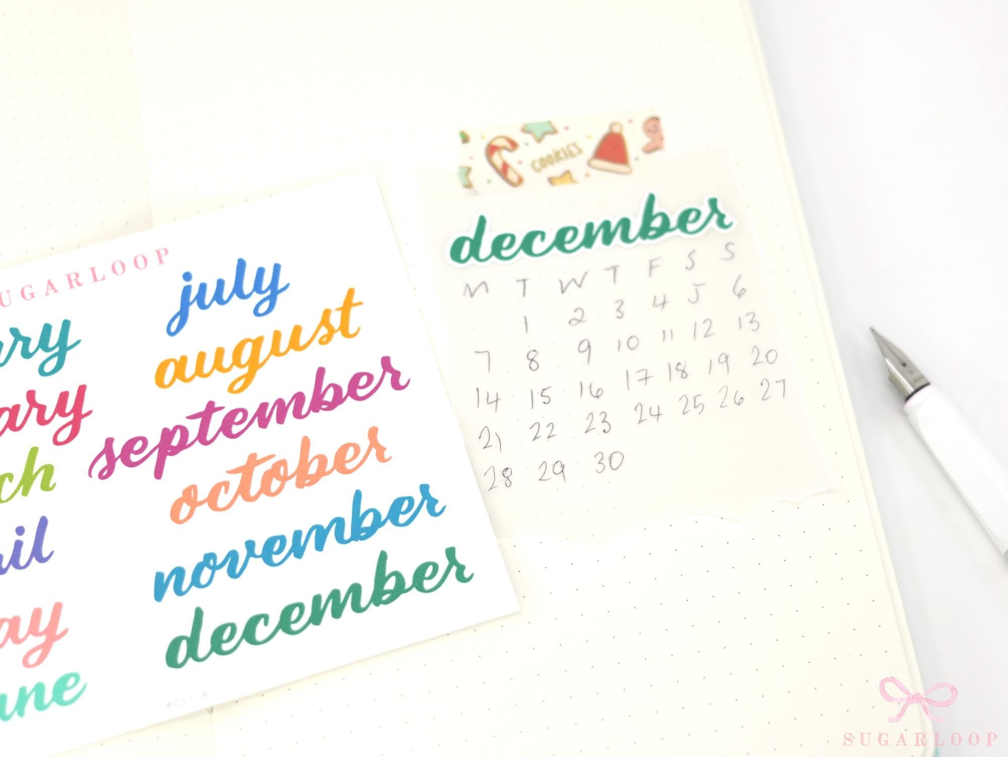 Months of The Year Bujo Planner Stickers: 1.5in (38mm) 2.5in (65 mm) 3.5in (90 mm)