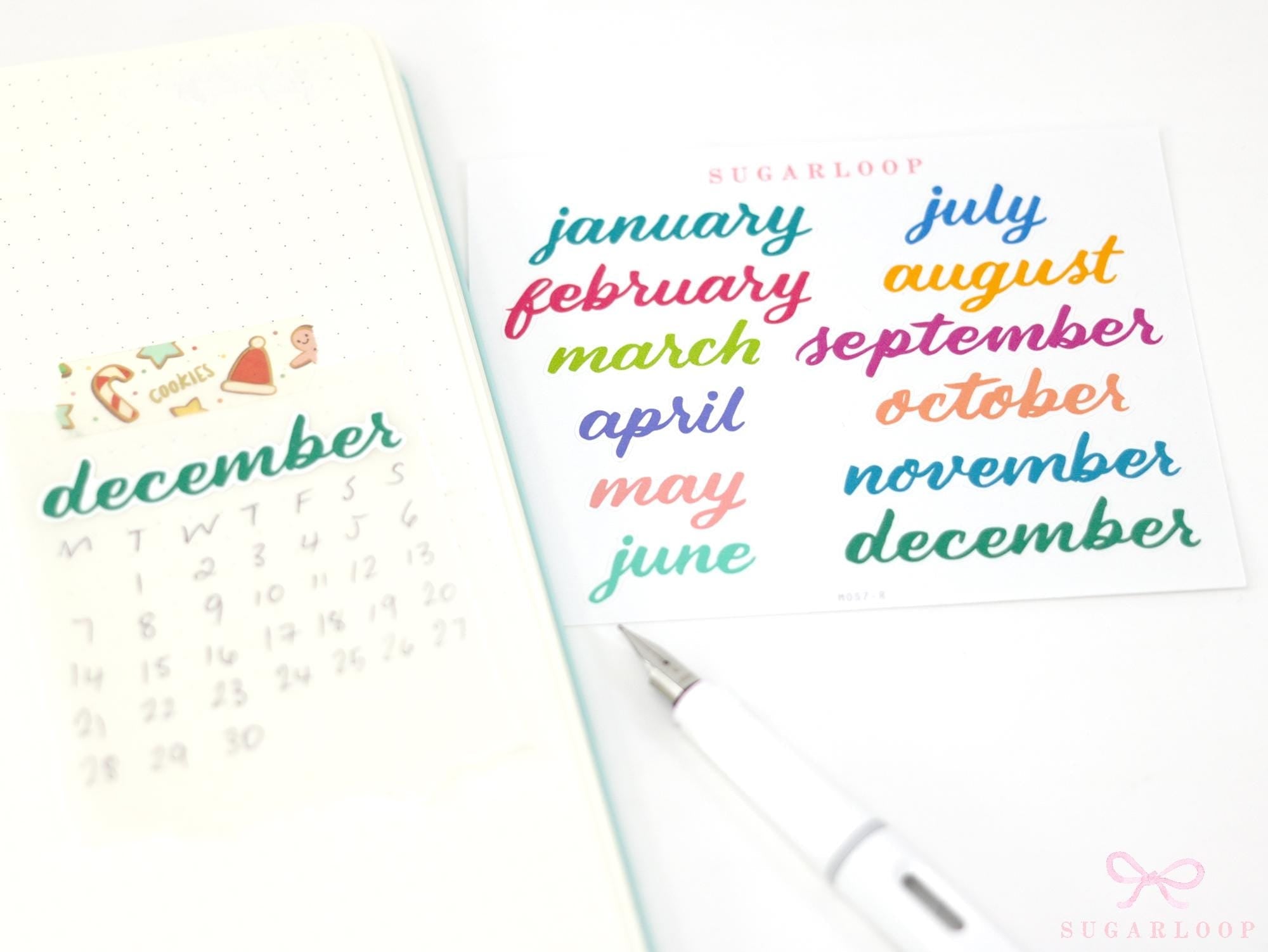 Months of The Year Bujo Planner Stickers: 1.5in (38mm) 2.5in (65 mm) 3.5in (90 mm)