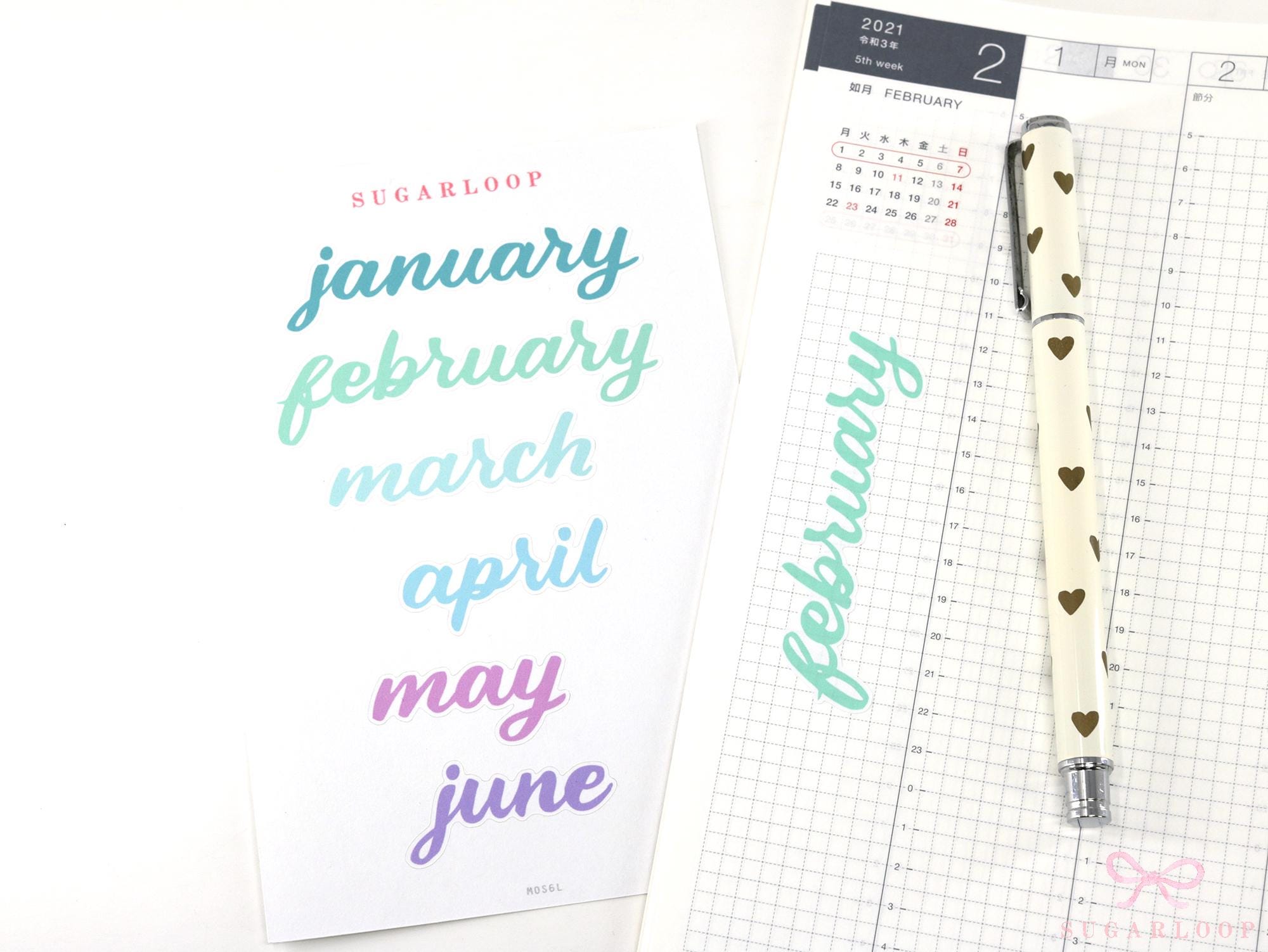 Large Months of The Year Planner and Bujo Stickers: 3.5in (90 mm)