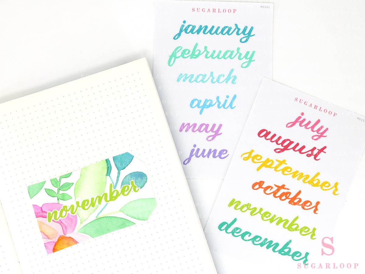Large Months of The Year Planner and Bujo Stickers: 3.5in (90 mm)
