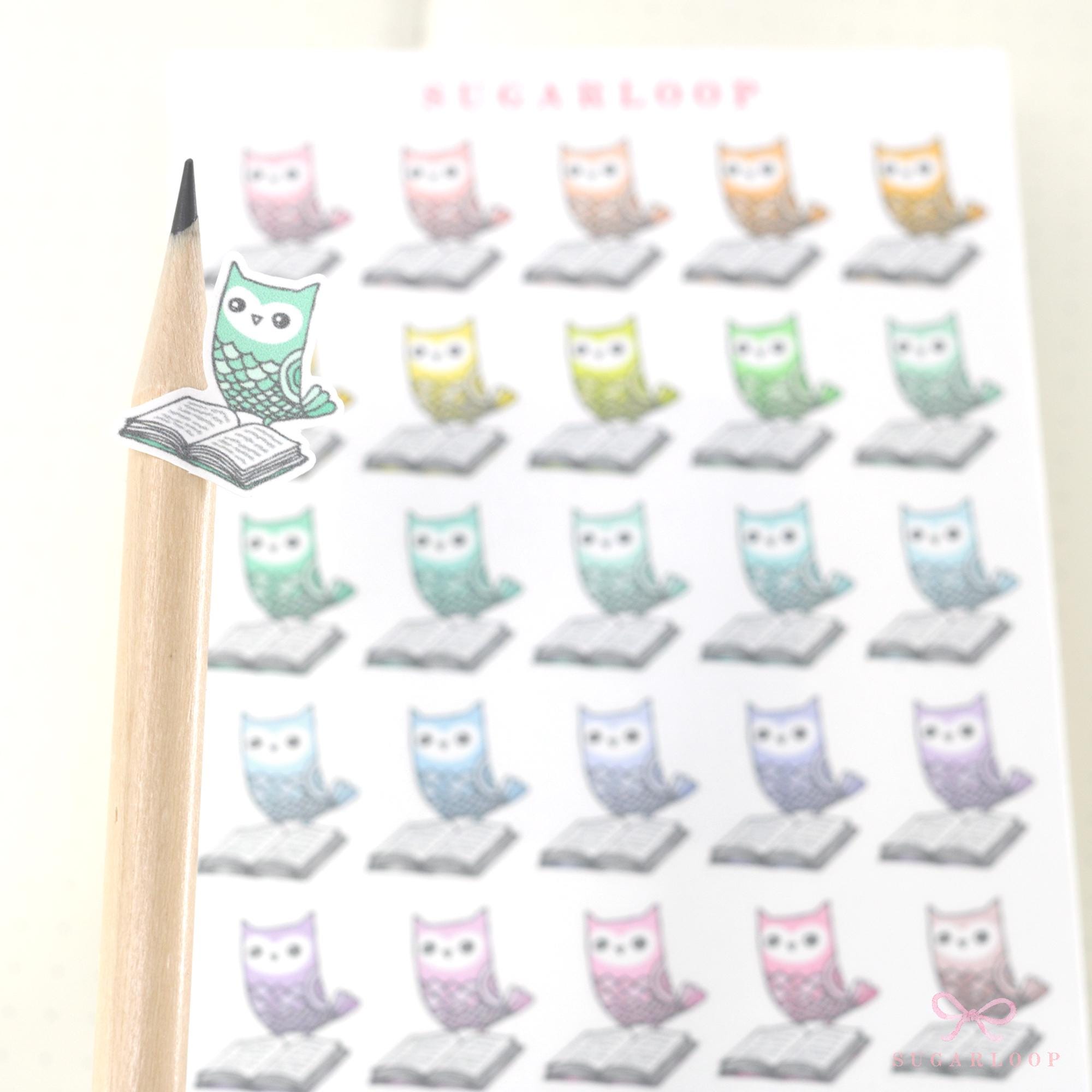 Reading Book Club Cute Vintage Style Owl Stickers for Journals & Planners: Rainbow