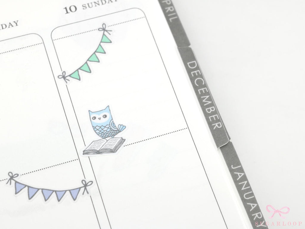 Reading Book Club Cute Vintage Style Owl Stickers for Journals & Planners: Rainbow