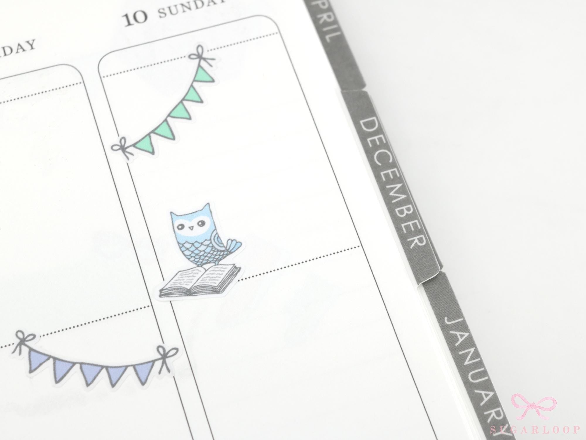 Reading Book Club Cute Vintage Style Owl Stickers for Journals & Planners: Rainbow